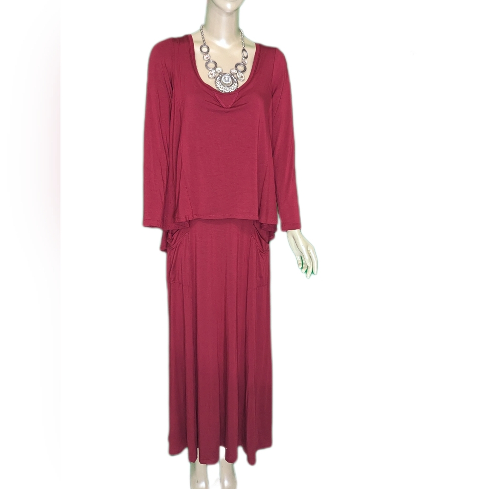 Last Tango NWT Cranberry Red Colored Layered Maxi Dress Size Large